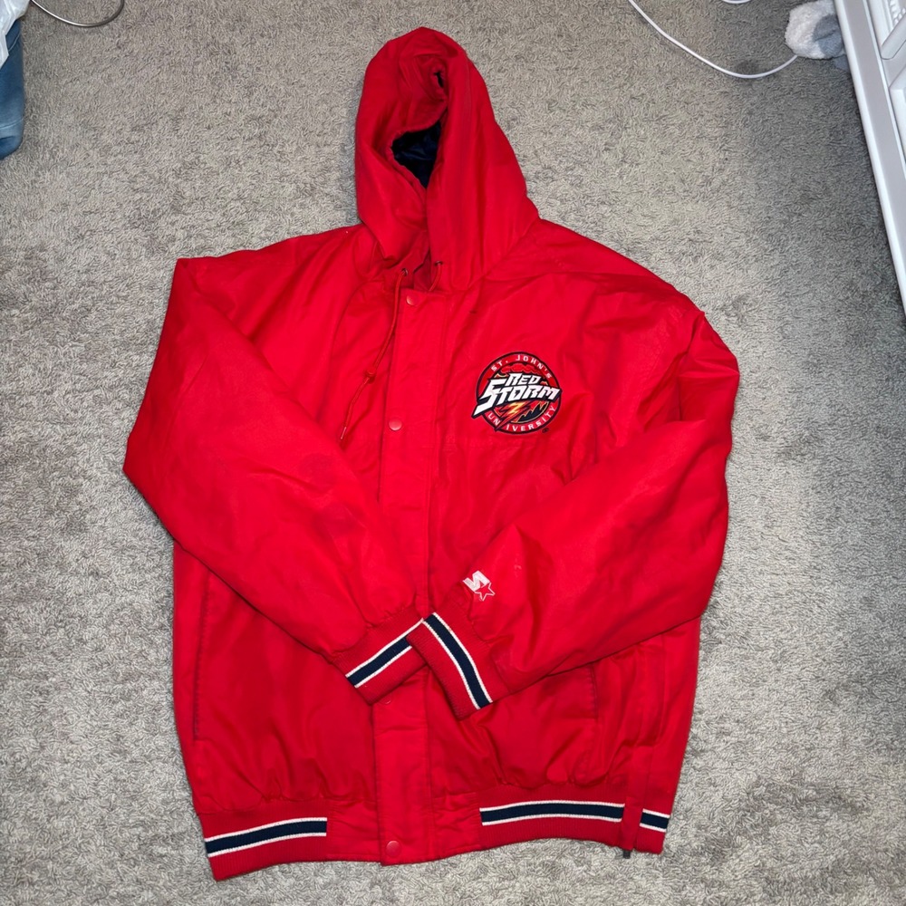 Starter St. Johns University Red Storm Hooded Puffer Jacket Red Mens Large